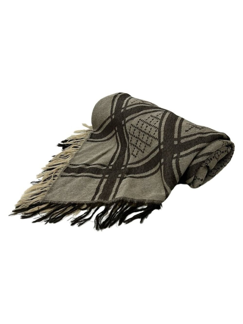 Gucci Shawl Dark Gray Brown Wool Silk Scarf